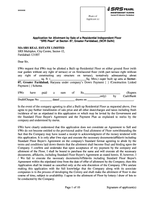 Application for Allotment by Sale of a Residential Independent Floor