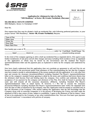 Application for Allotment of Residential Flat