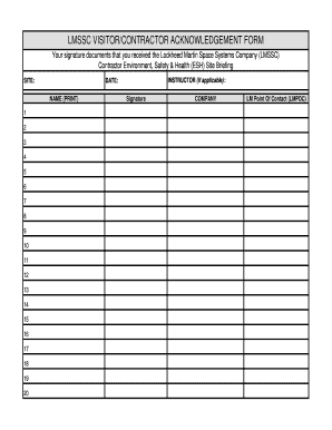 Lockheed Martin Visitor Contractor Acknowledgement Form