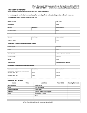 Ontario Residential Tenancy Application Form