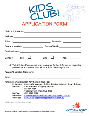 Kids Club Application Form