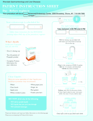 Patient Instruction Sheet for Colonoscopy Prep