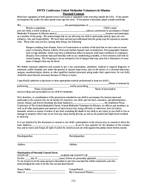 Parental Consent for United Methodist Mission Trip