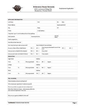 Endurance House Employment Application
