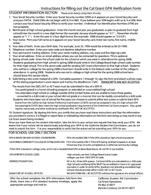 Cal Grant GPA Verification Form