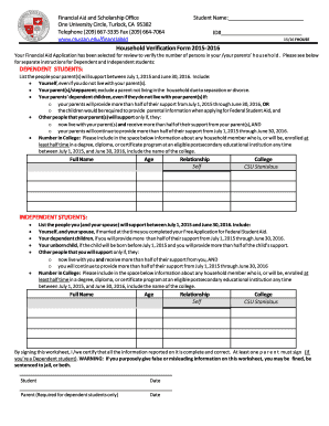 Household Verification Form 2015-2016