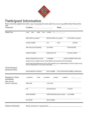 Travel Adventure Participant Information Form
