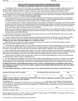 Please complete and return to OARS Dories Inc PO