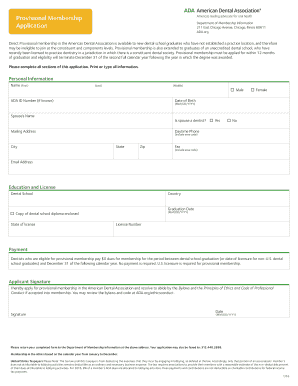 American Dental Association Provisional Membership Application