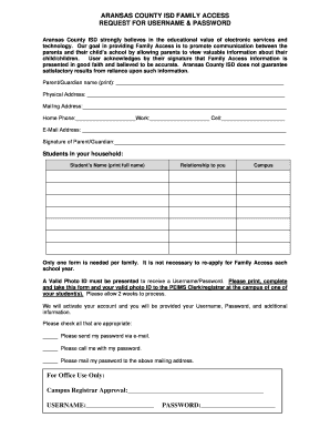 Aransas County ISD Family Access Request Form