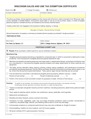 Wisconsin Sales and Use Tax Exemption Certificate