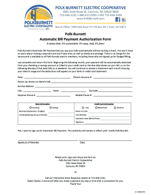 Polk-Burnett Automatic Bill Payment Authorization Form
