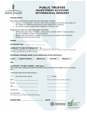 Public Trustee Investment Account Withdrawal Request