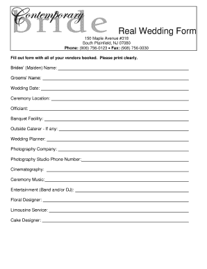 Real Wedding Form