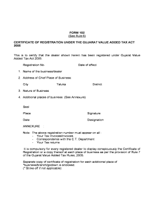 Gujarat Value Added Tax Registration Certificate