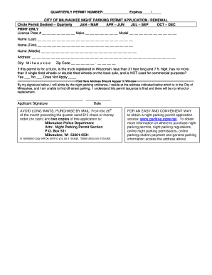 City of Milwaukee Night Parking Permit Application