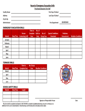 Record of Emergency Evacuation Drills Form 2015 ALLxlsx