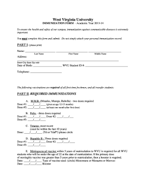 West Virginia University Immunization Form