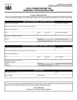 Pennsylvania Local Earned Income Tax Residency Certification Form