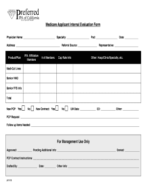 Medicare Applicant Internal Evaluation Form