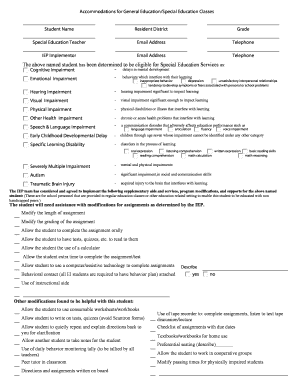 Special Education Accommodation Form