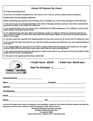 Georgia Plumber CE Credit Payment Form