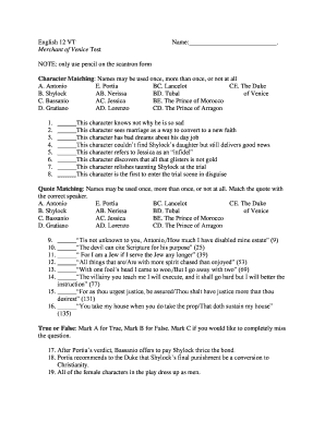 Merchant of Venice Test
