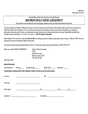 Virginia Principal Needs Assessment Form