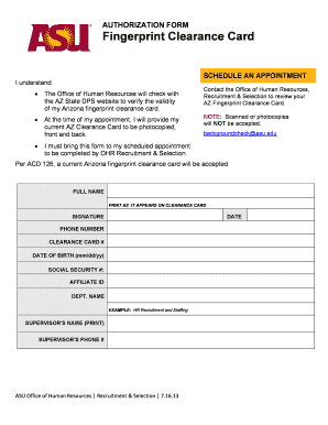 Arizona Fingerprint Clearance Card Authorization Form