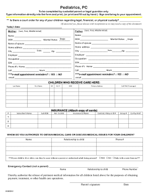 Pediatric Patient Information Form