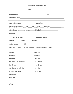 Fingerprinting Information Form