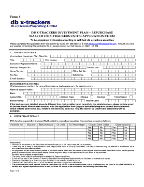 DB X-Trackers Investment Plan Repurchase Application Form