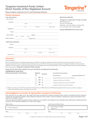 Tangerine Investment Funds Direct Transfer Form