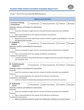 School Nurse Summative Evaluation Report Form