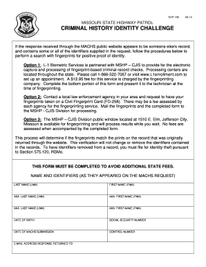 Missouri Criminal History Identity Challenge Form