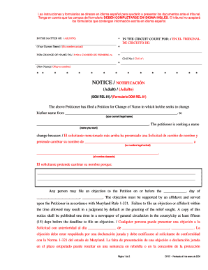Solicitud de Cambio de Nombre para Adultos en Maryland