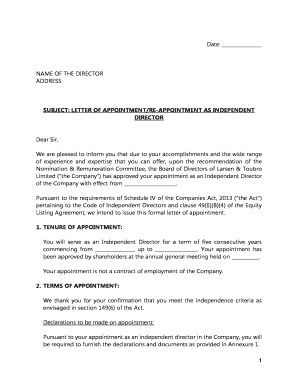 Letter of Appointment as Independent Director