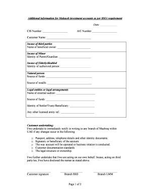 Mashreq Investment Account Customer Undertaking Form