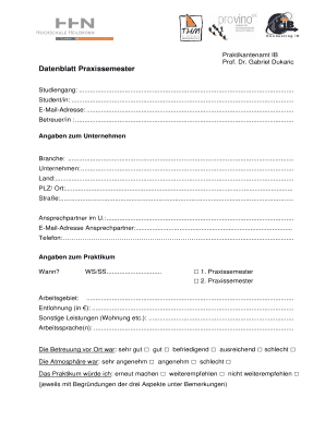 Datenblatt Praxissemester