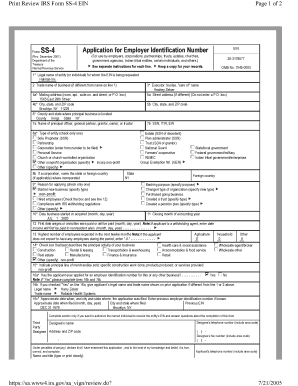 IRS Form SS-4 Application for Employer Identification Number