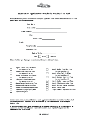 Brookvale Ski Park Season Pass Application