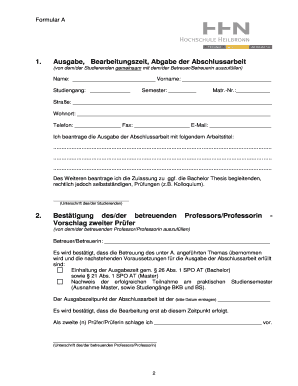 Formularsatz zur Abschlussarbeit