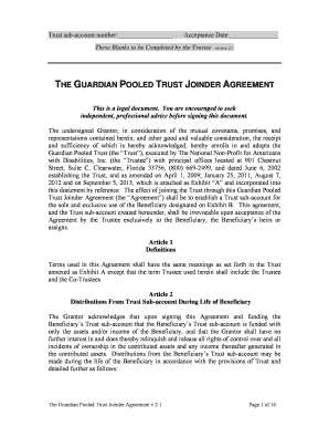 Guardian Pooled Trust Joinder Agreement