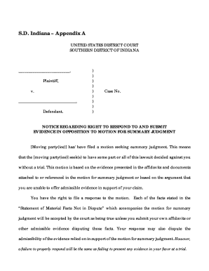 Notice Regarding Right to Respond to Motion for Summary Judgment