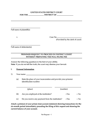 Prisoner Request to Proceed Without Prepaying Filing Fee