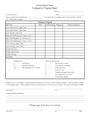 Kindergarten Progress Report