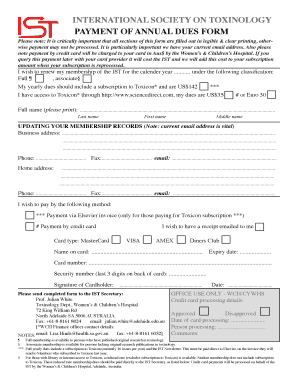 International Society on Toxinology Membership Renewal Form