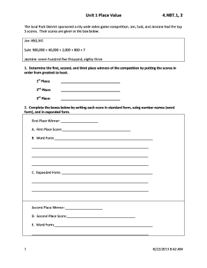 Math Worksheet Place Value