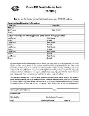 Formulaire d'accès familial de Cuero ISD