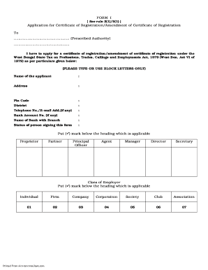 West Bengal Profession Tax Registration Form